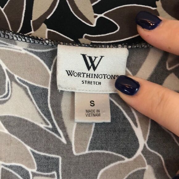 Worthington Black and Brown Patterned Blouse Size Small - Picture 3 of 6